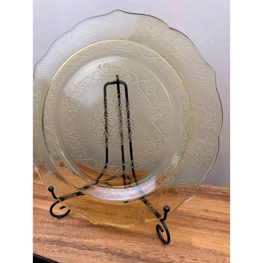 Federal Glass Normandie Bouquet & Trellis Amber Depression‎ Dinner Plate 11
